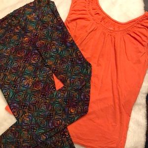 Lula Roe one size leggings and summer orange Loft shirt size medium ☀️☀️☀️